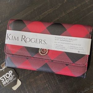 NWT Kim Rogers Essentials Wallet   RFID Safe Keeper Protection   Black/Red Plaid